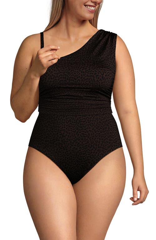 Lands' End Ruched One Shoulder Midkini Swimsuit Top In Animal Print