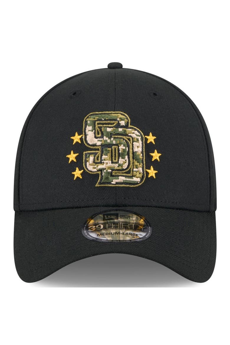 Men's New Era  Black San Diego Padres 2024 Armed Forces Day 39THIRTY Flex Hat, Alternate, color, Black