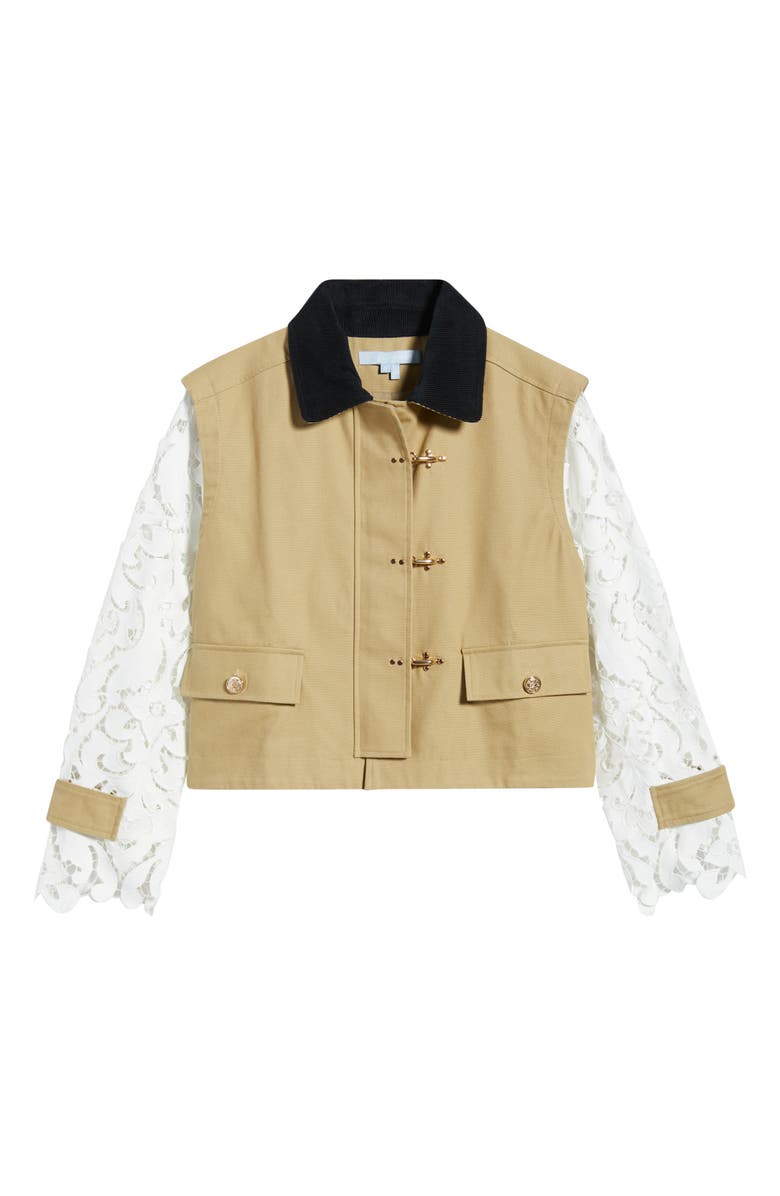 Hill House Home The Clarisse Lace Sleeve Barn Jacket, Alternate, color, Khaki