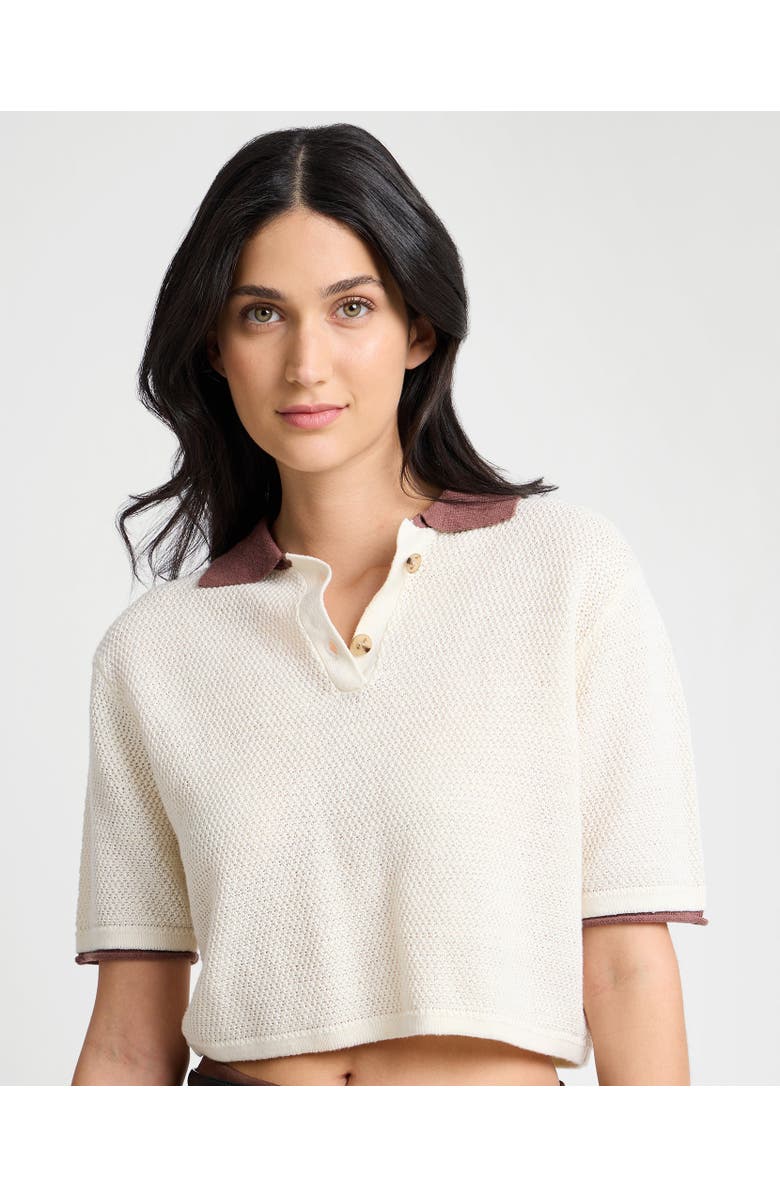 Onia Cropped Knit Polo, Main, color, Egret/Brown