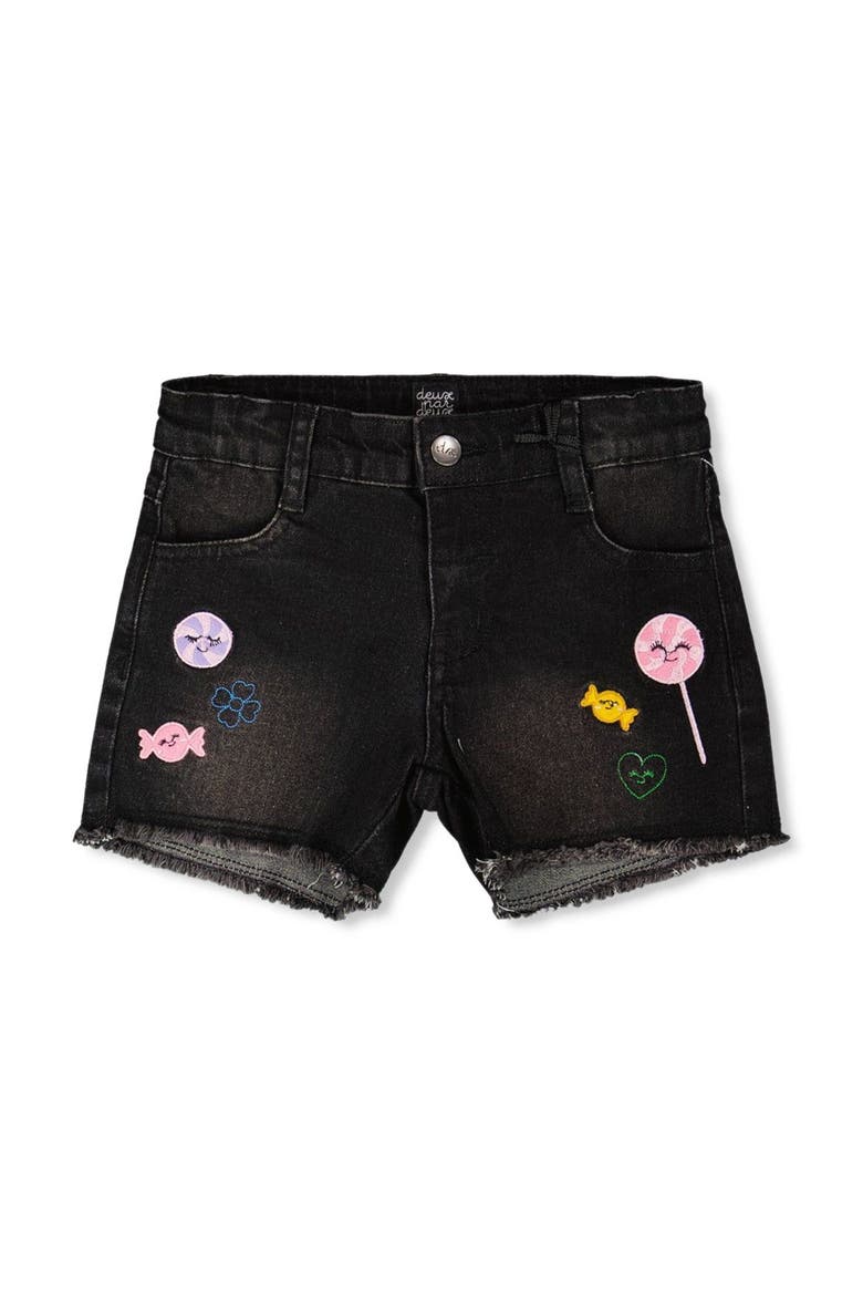 Candy and Lollipop Embroidery Denim Shorts, Main, color, Black Denim