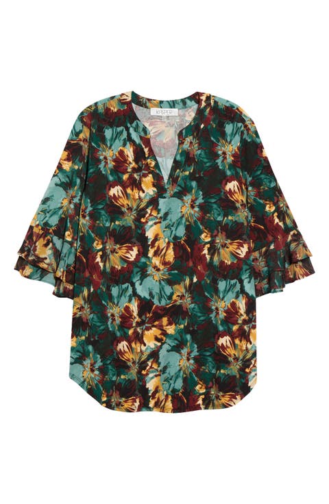 Split Neck Flutter Sleeve Tunic