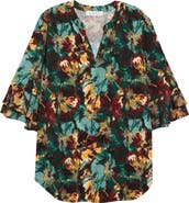 KASPER Split Neck Flutter Sleeve Tunic
