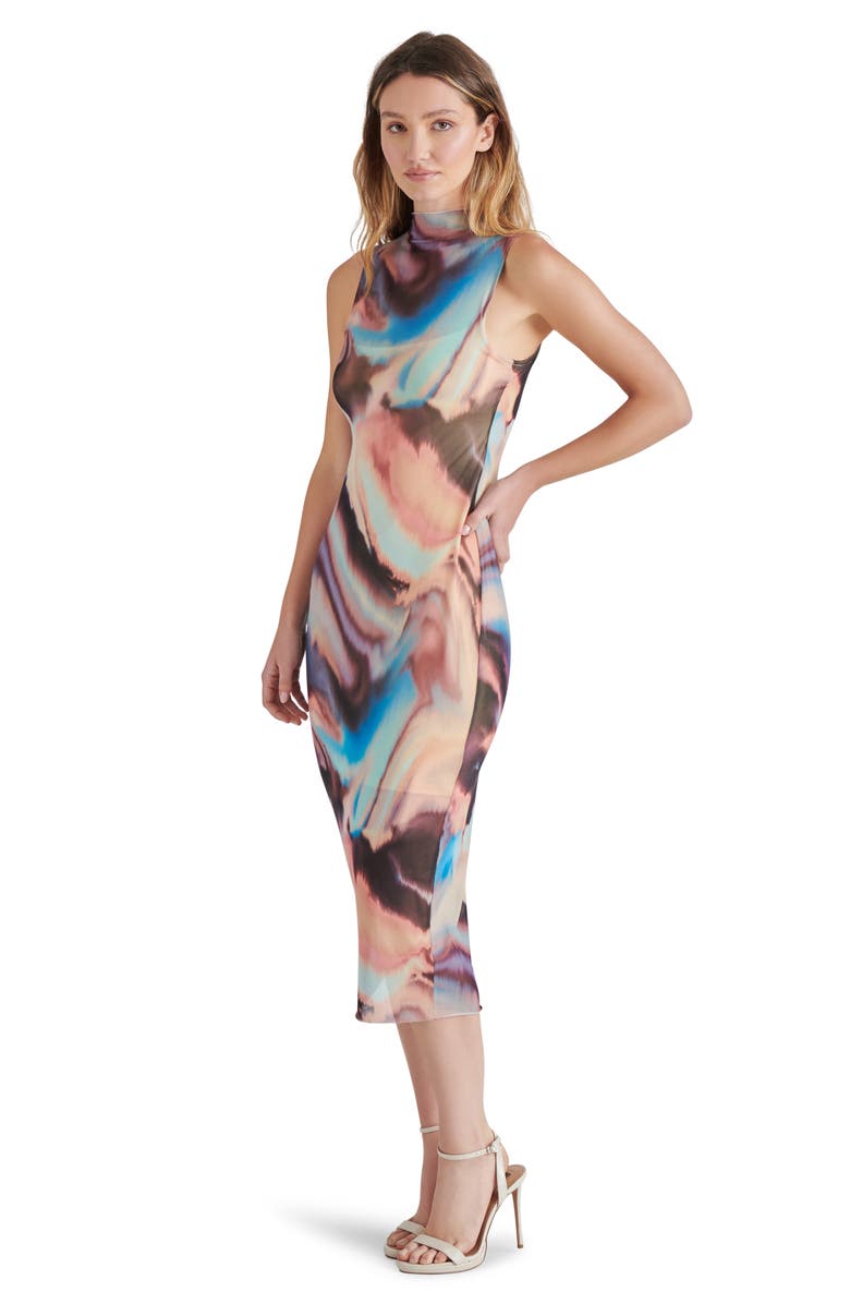 Steve Madden Sidra Funnel Neck Mesh Midi Dress, Alternate, color,
