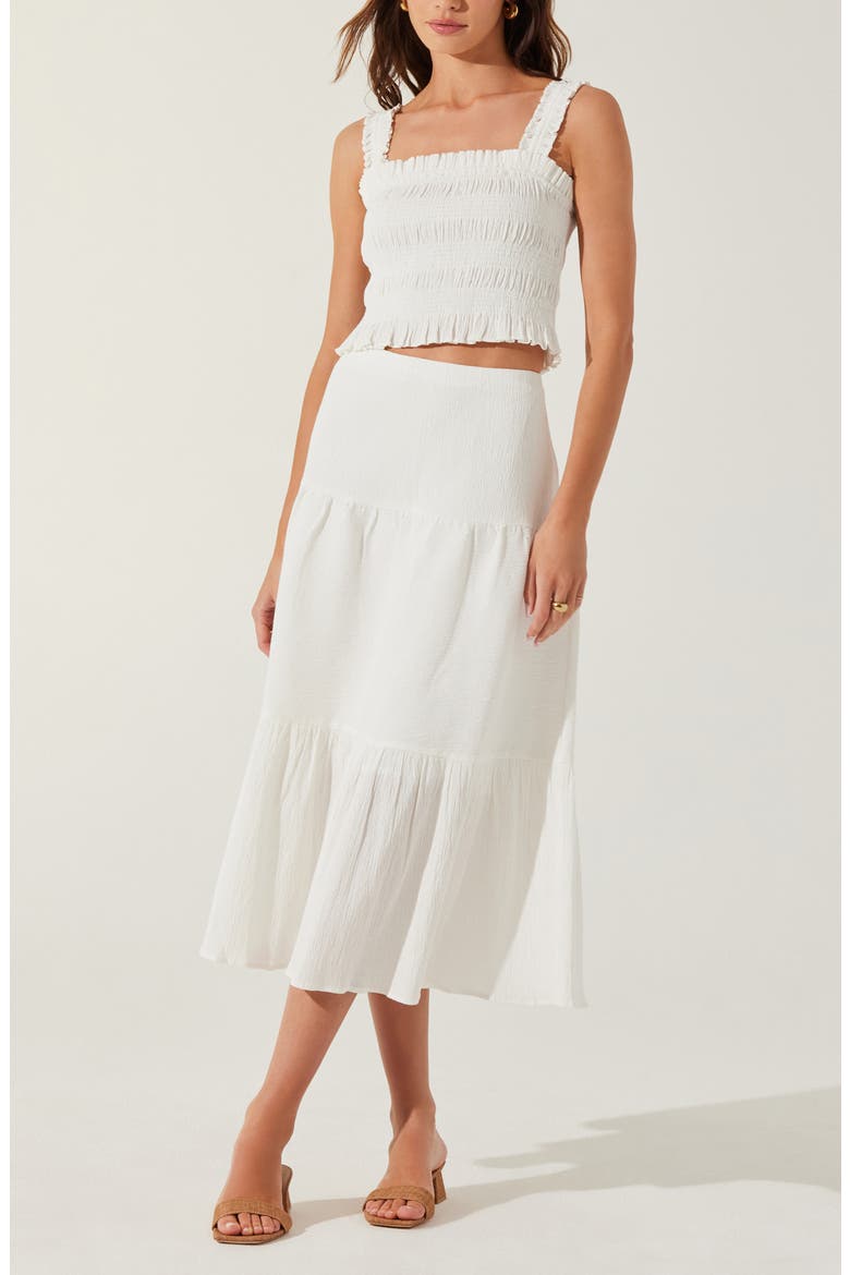 Tiered Linen & Cotton Midi Skirt, Alternate, color, WHITE