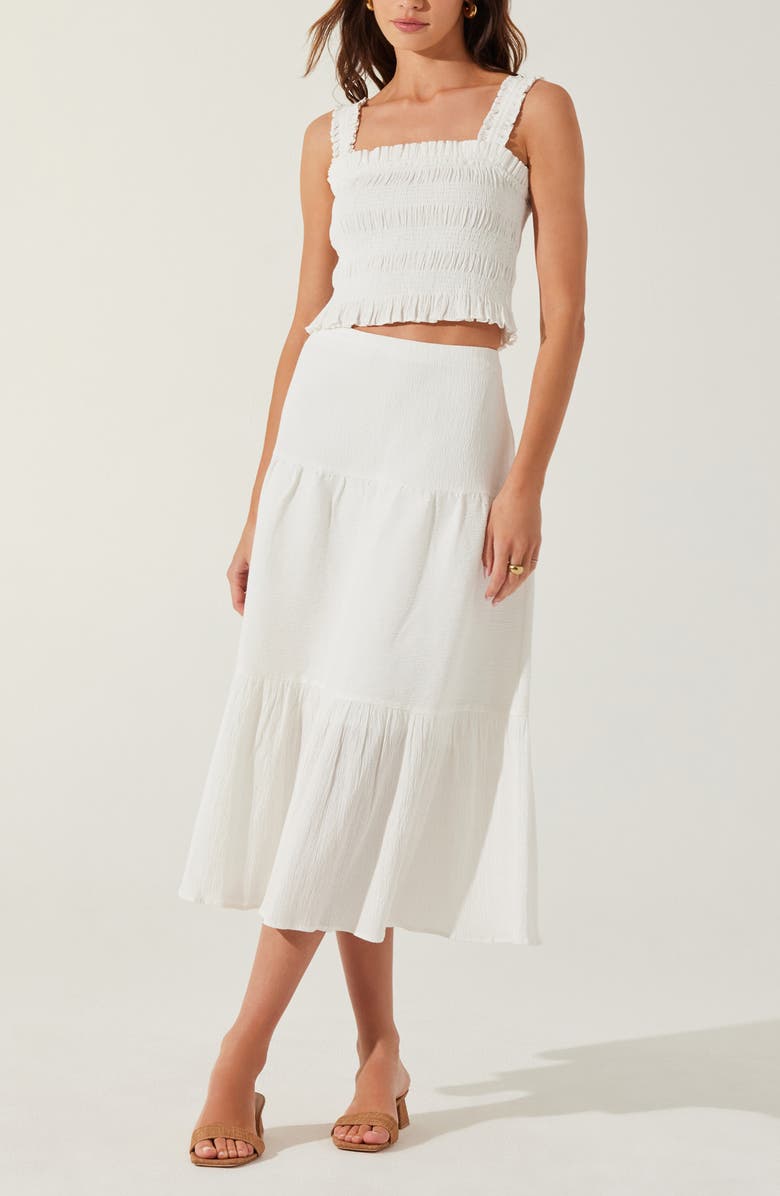 ASTR the Label Tiered Linen & Cotton Midi Skirt, Alternate, color, White