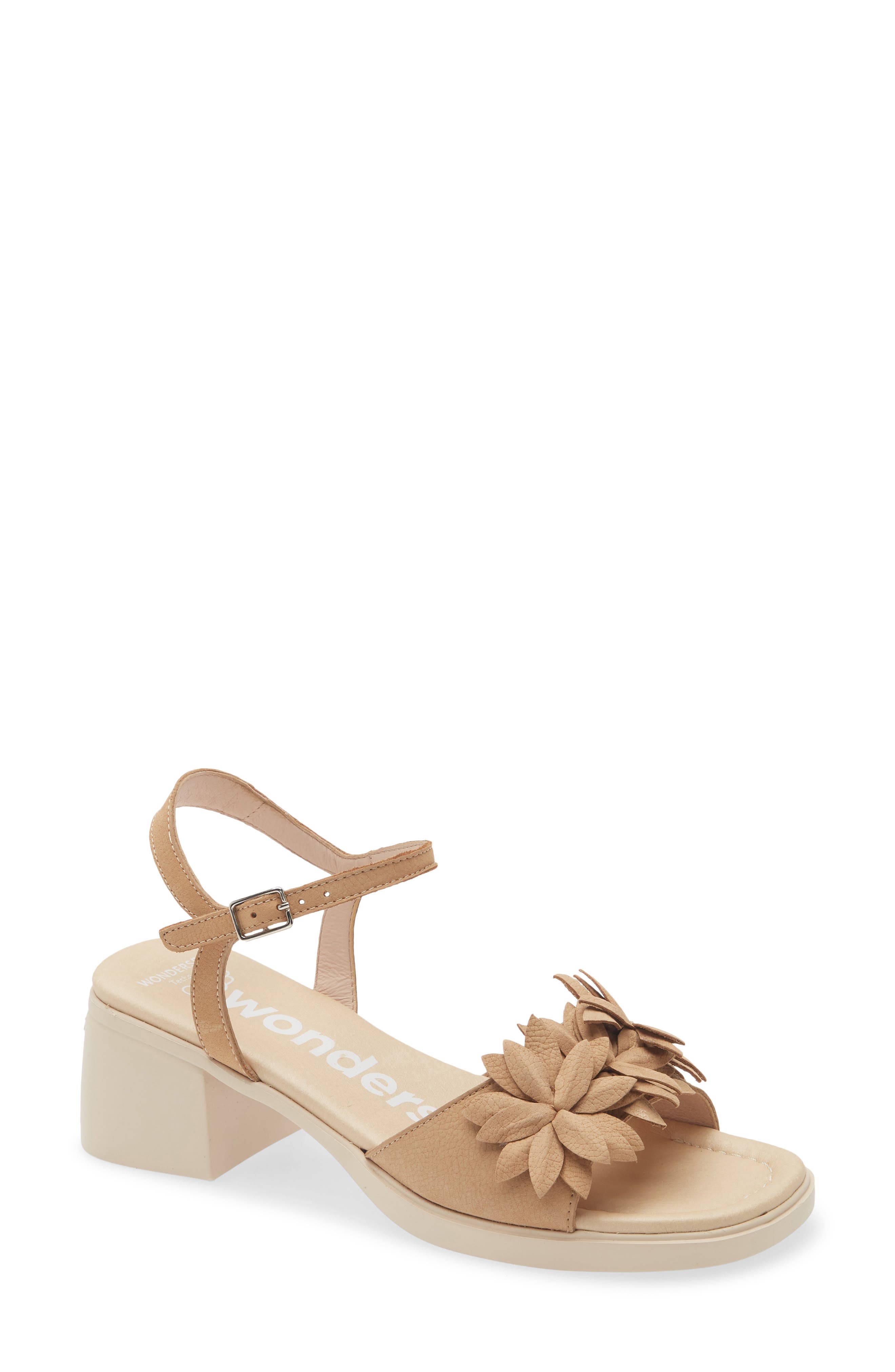 Wonders Flower Ankle Strap Slide Sandal, Main, color, Nubuk Sand