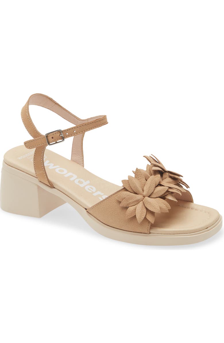 Wonders Flower Ankle Strap Slide Sandal, Main, color, Nubuk Sand