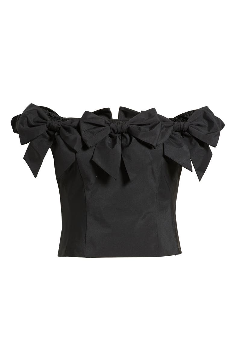 LoveShackFancy Winston Bow Off the Shoulder Crop Top, Alternate, color, Black