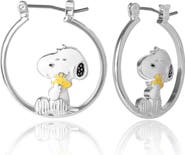 PEANUTS Snoopy Hugging Woodstock Enamel Hoop Earrings