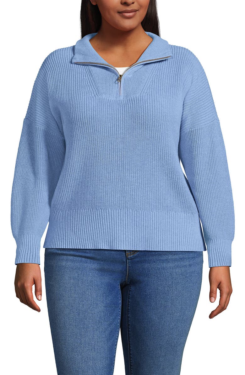 Lands' End Drifter Shaker Wedge Quarter Zip Sweater, Main, color, Light True Blue Heather