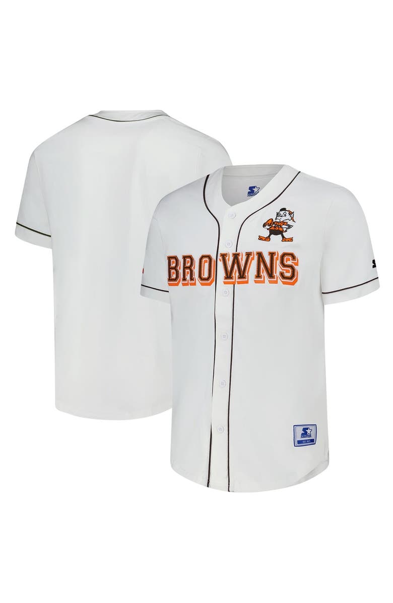 STARTER Men's Starter  White Cleveland Browns Relay Vintage Full-Button Baseball Jersey, Main, color, White