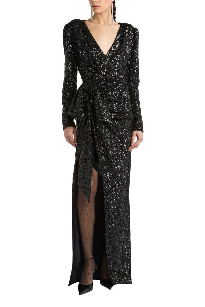 Long Sequinned Dress, Alternate, color, Black