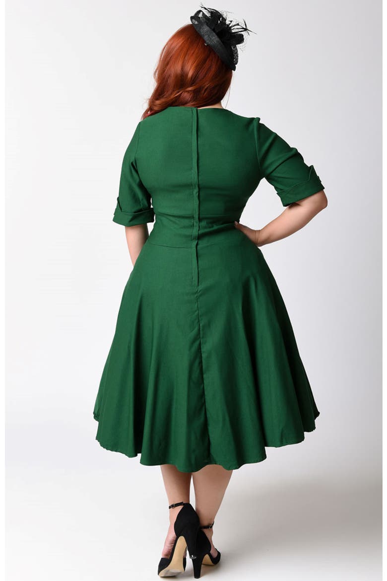 Plus Size Half Sleeve Surplice Delores Swing Dress, Alternate, color, Emerald
