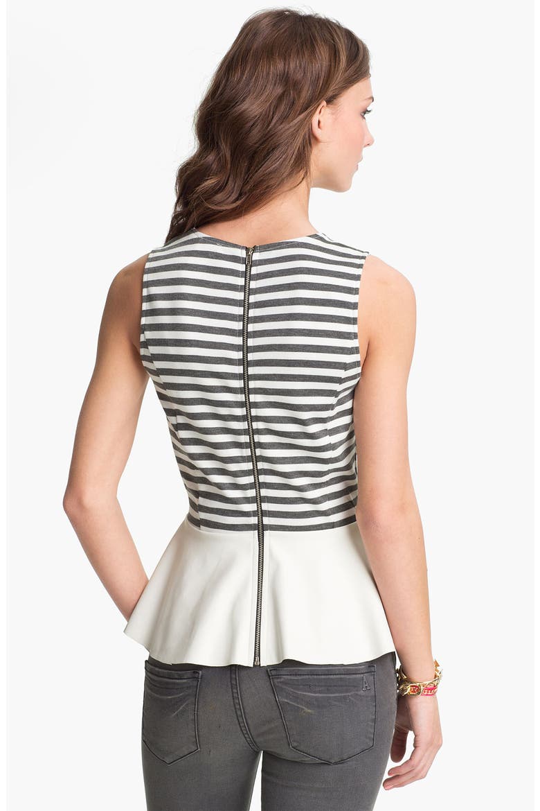 Faux Leather Peplum Tank, Alternate, color, CHARCOAL/ IVORY