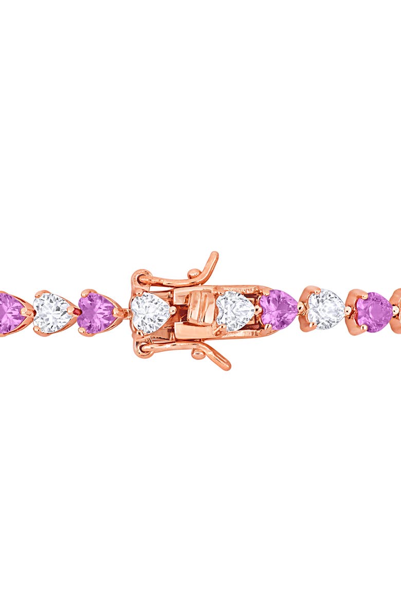 DELMAR Heart Cut Lab Created Pink Sapphire & White Sapphire Tennis Bracelet, Alternate, color, 