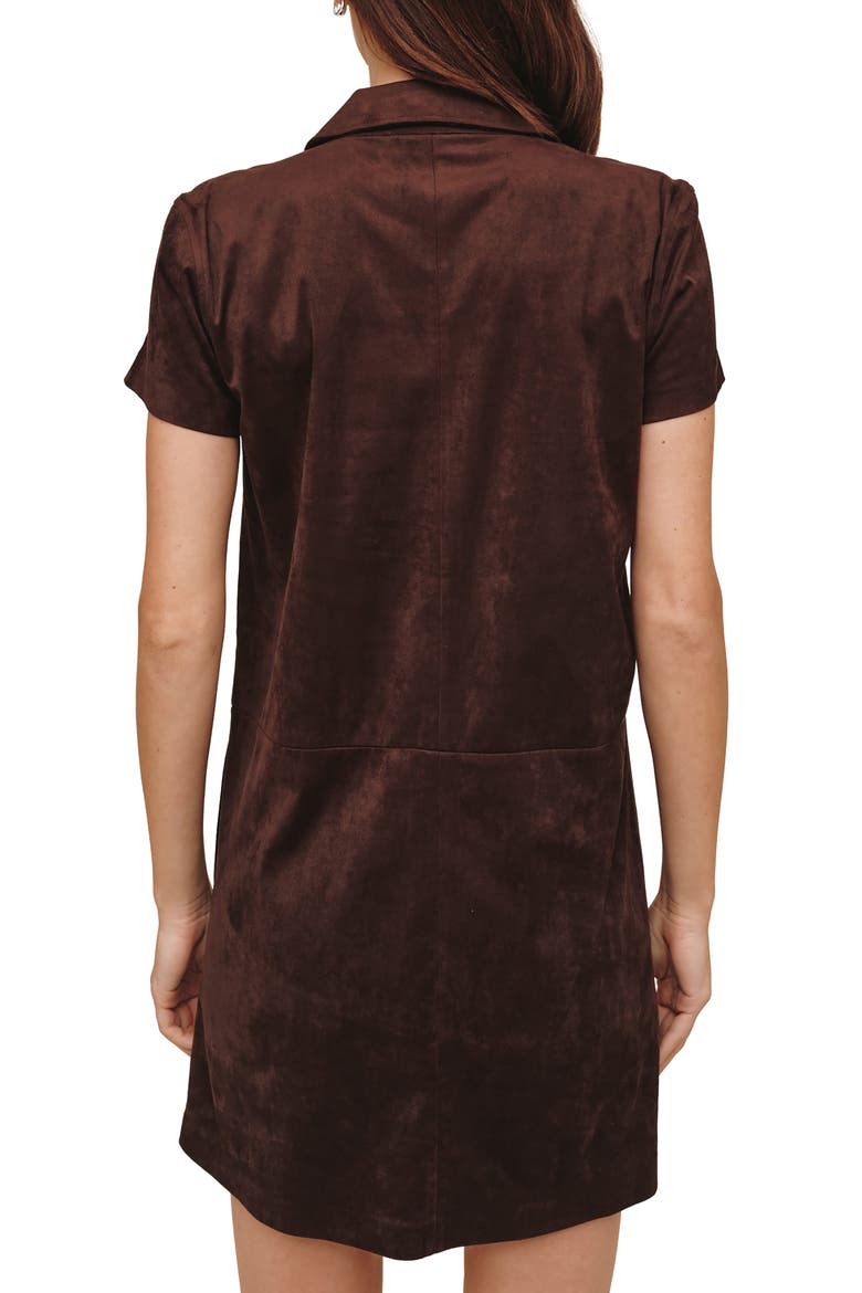 Faux Suede Short Sleeve Dress, Alternate, color, DARK ROAST