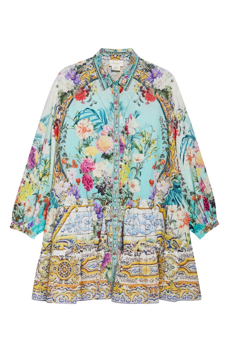 Camilla Tiered Long Sleeve Linen Shirtdress, Alternate, color, Gardens Of Queluz