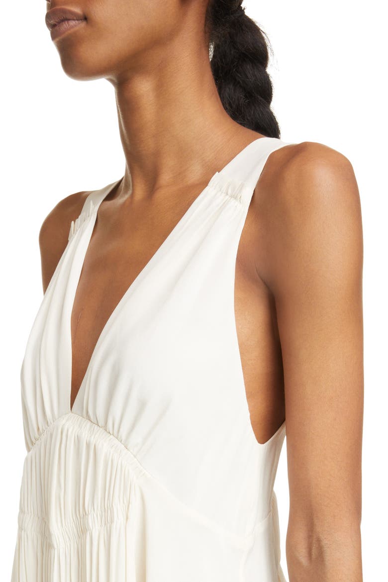 Nalatia Shirred Silk Crêpe de Chine A-Line Dress, Alternate, color, ECRU