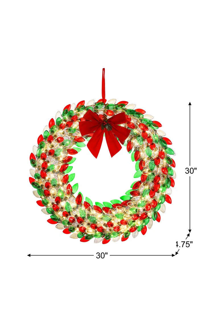 30 in. Retro C9 Bulb Wreath, Alternate, color, Red and Green