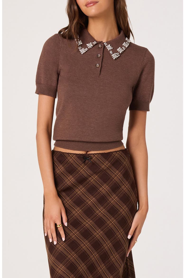 Imitation Pearl Detail Sweater, Main, color, BROWN