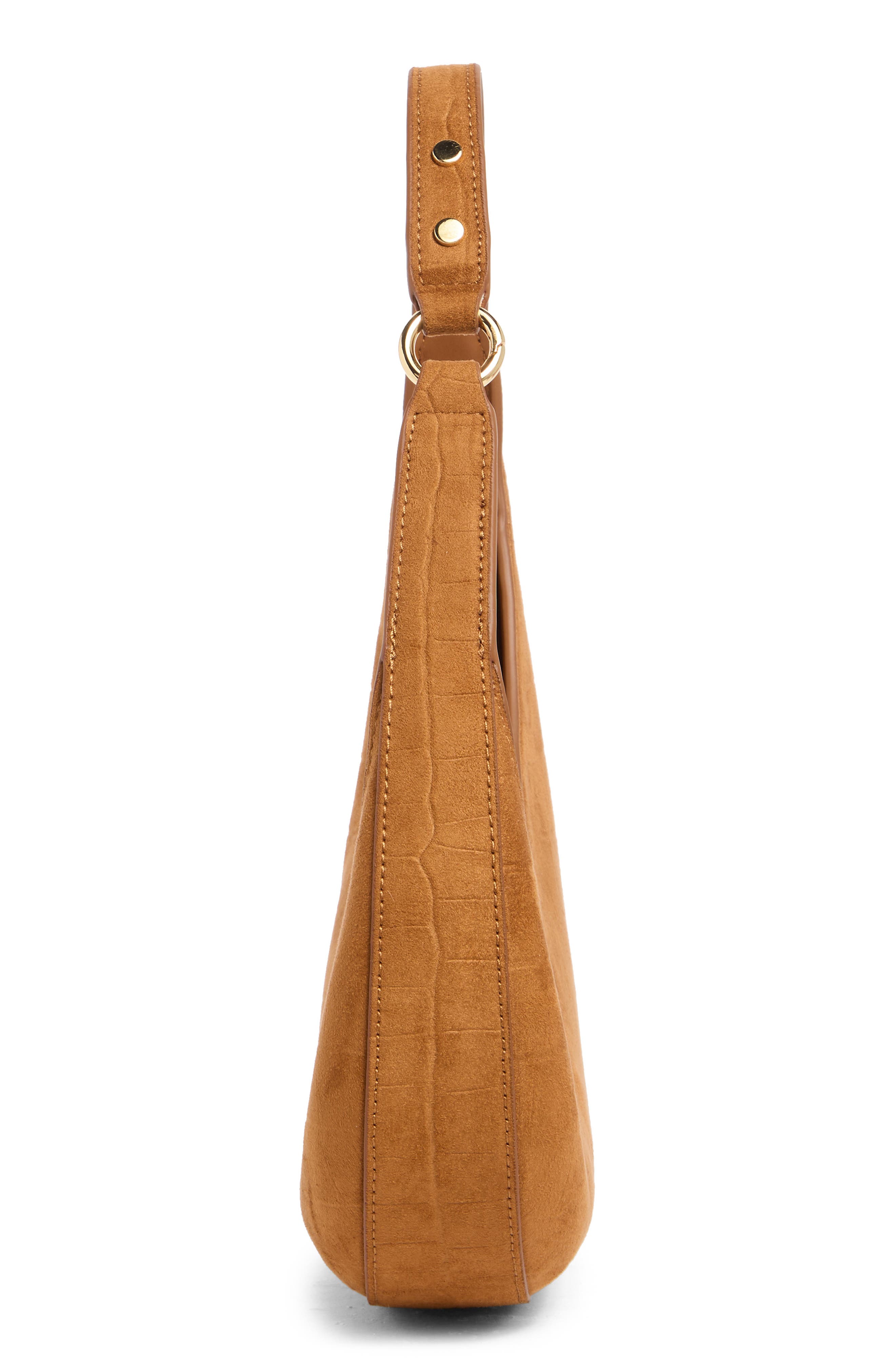 Harlee Croc Embossed Faux Suede Shoulder Bag, Alternate, color, BROWN