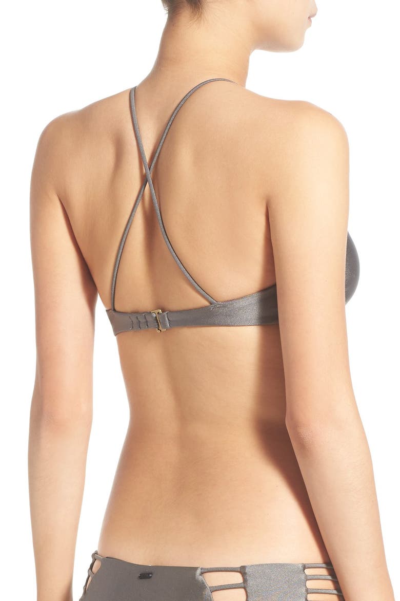 'Luna Lux' High Neck Bikini Top, Alternate, color, PEWTER