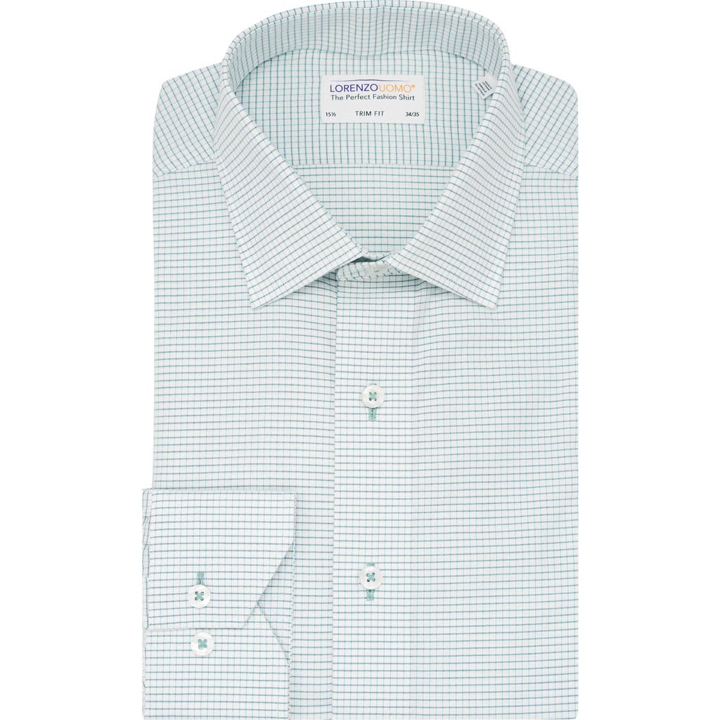 Lorenzo Uomo Trim Fit Grid Print Cotton Dress Shirt In Emerald Green