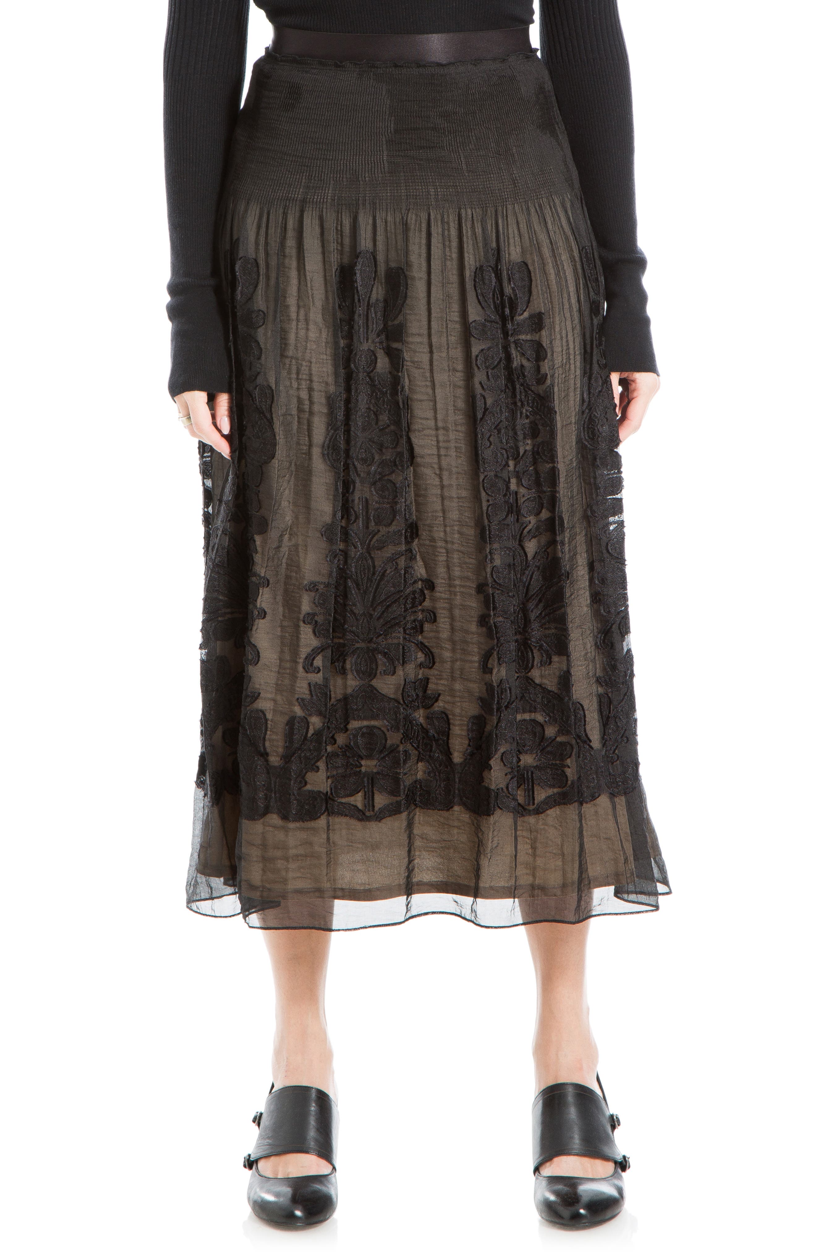 MAX STUDIO Floral Jacquard Overlay Midi Skirt