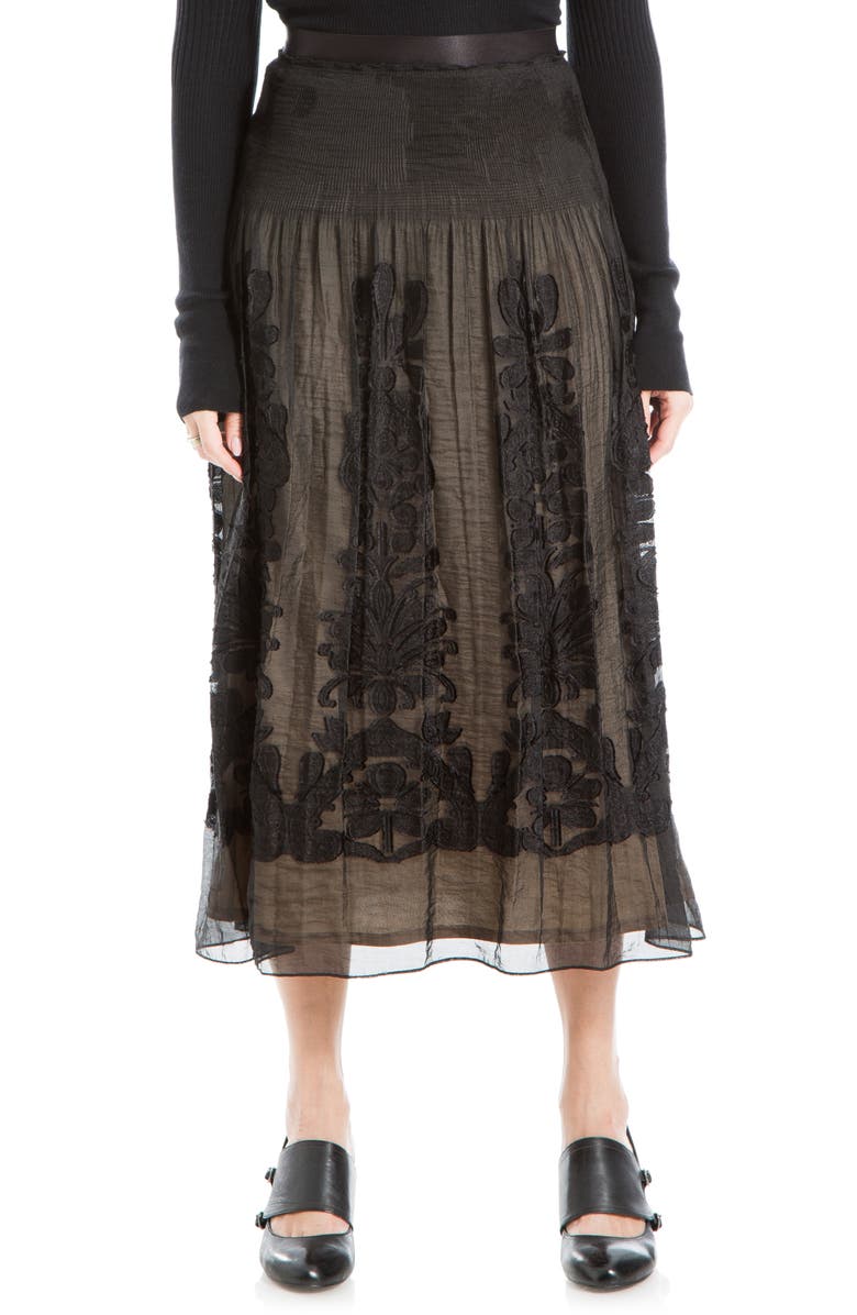 MAX STUDIO Floral Jacquard Overlay Midi Skirt, Main, color, Black/ Nude