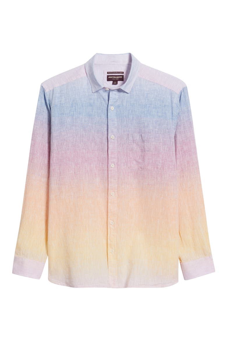 Ombré Linen & Cotton Button-Up Shirt, Alternate, color, BLUE/PINK