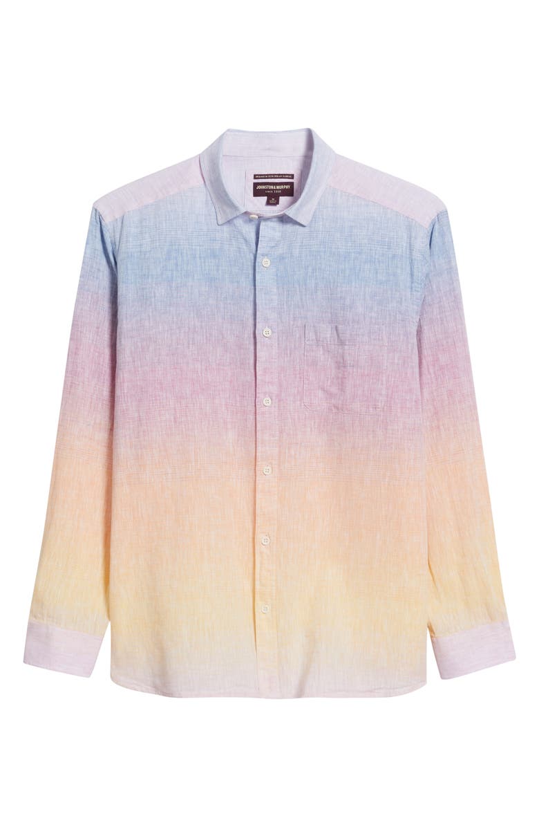 Johnston & Murphy Ombré Linen & Cotton Button-Up Shirt, Alternate, color, Blue/Pink