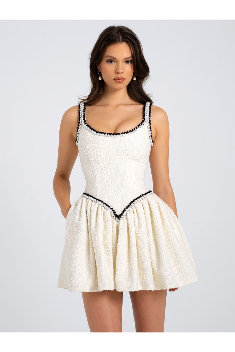 Coco Boucle Tweed V Waist Mini Dress, Alternate, color, off white