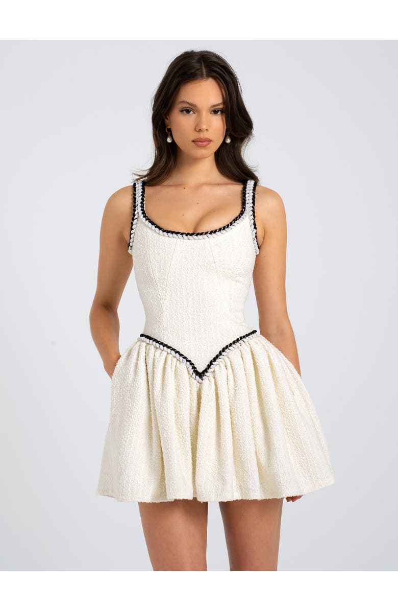 Miss Circle Coco Boucle Tweed V Waist Mini Dress, Alternate, color, Off White