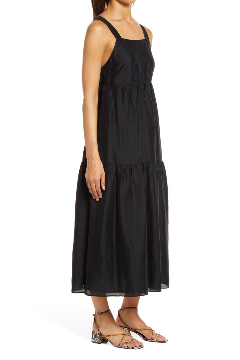 Halter Neck Tiered Maxi Dress, Alternate, color, BLACK