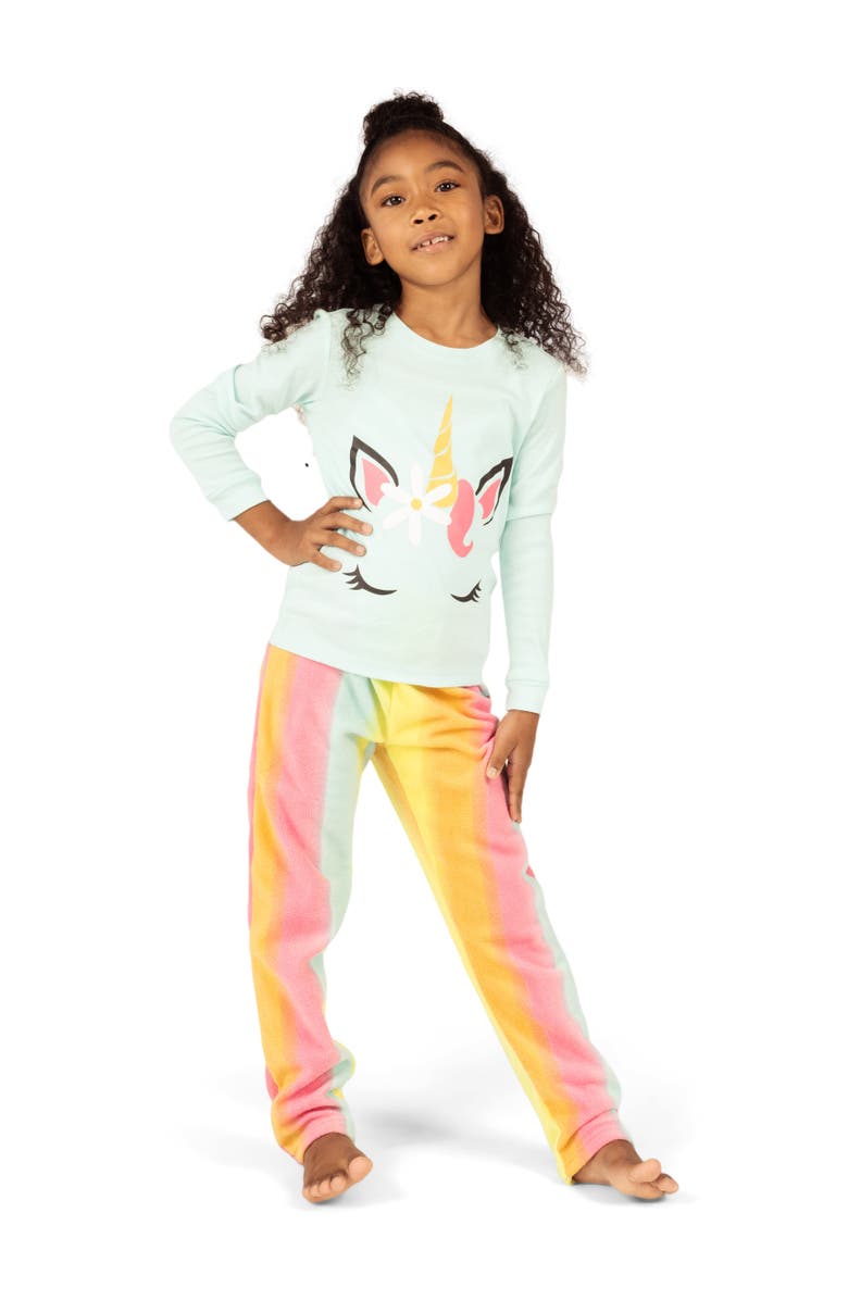 Leveret Kids Cotton Top & Fleece Pants Printed Holiday Pajamas, Main, color, Rainbow