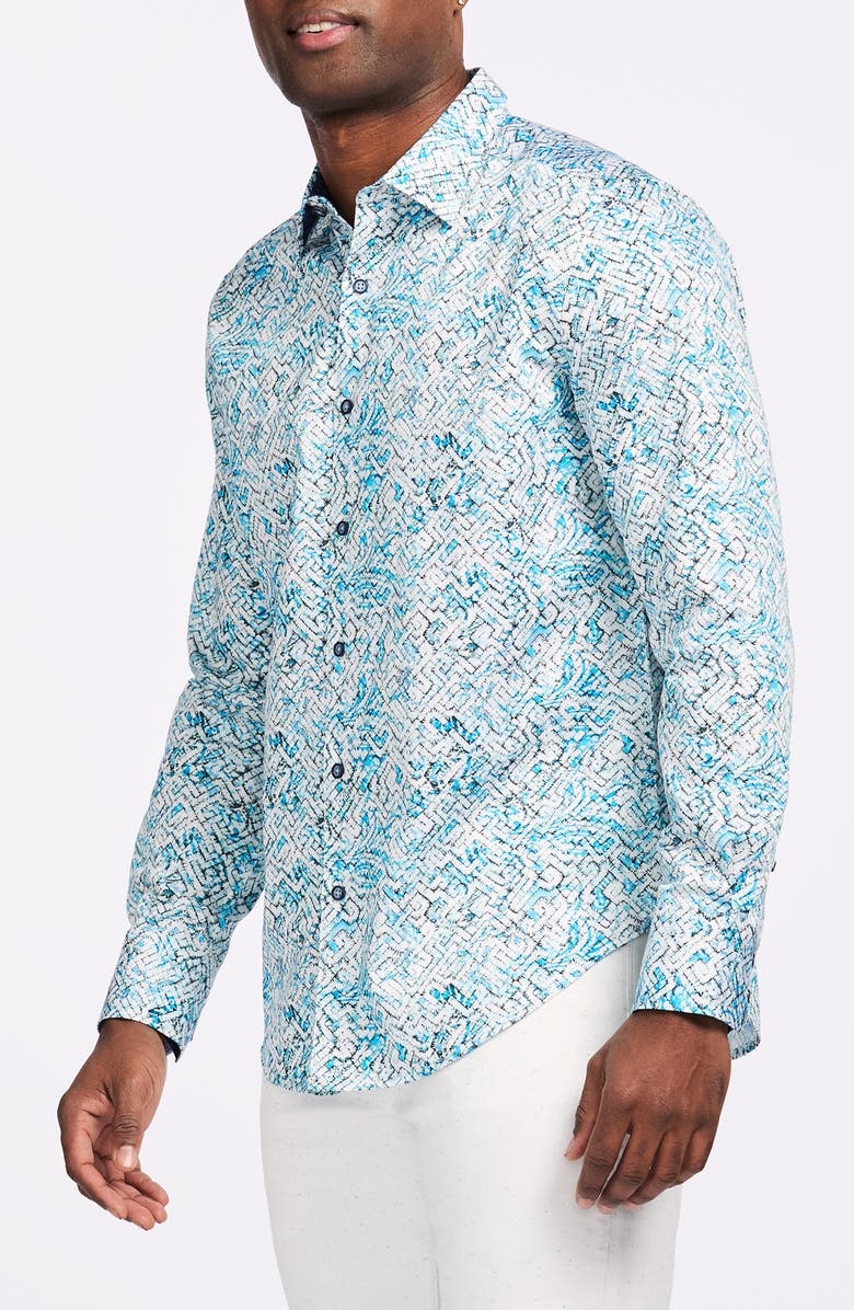 Robert Graham Maze Print Cotton Button-Up Shirt, Alternate, color, Blue