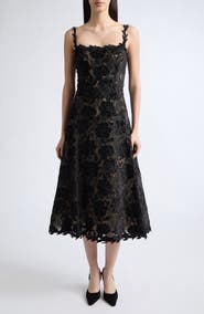 Carolina Herrera Velvet Rose Lace Midi Dress