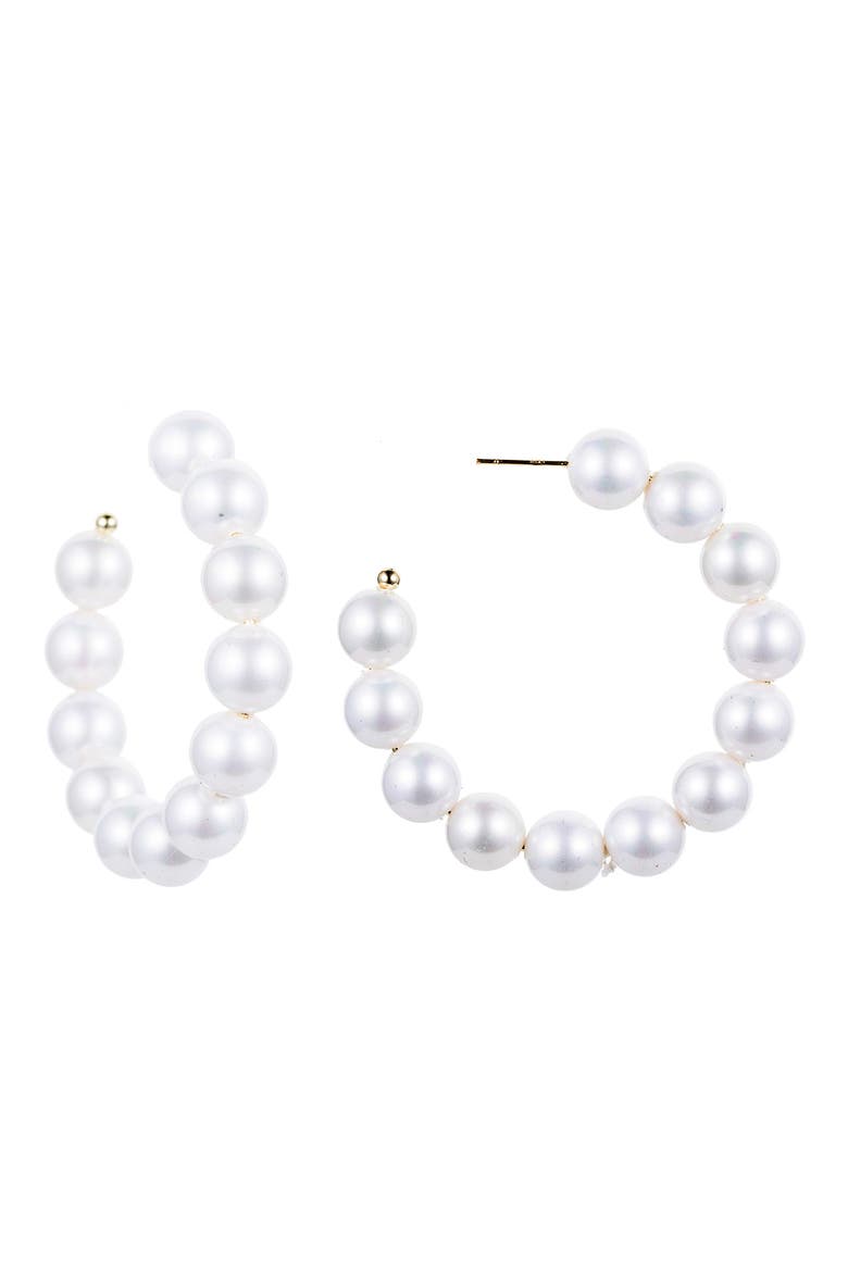 Double Loop Imitation Pearl Earrings, Main, color, WHITE