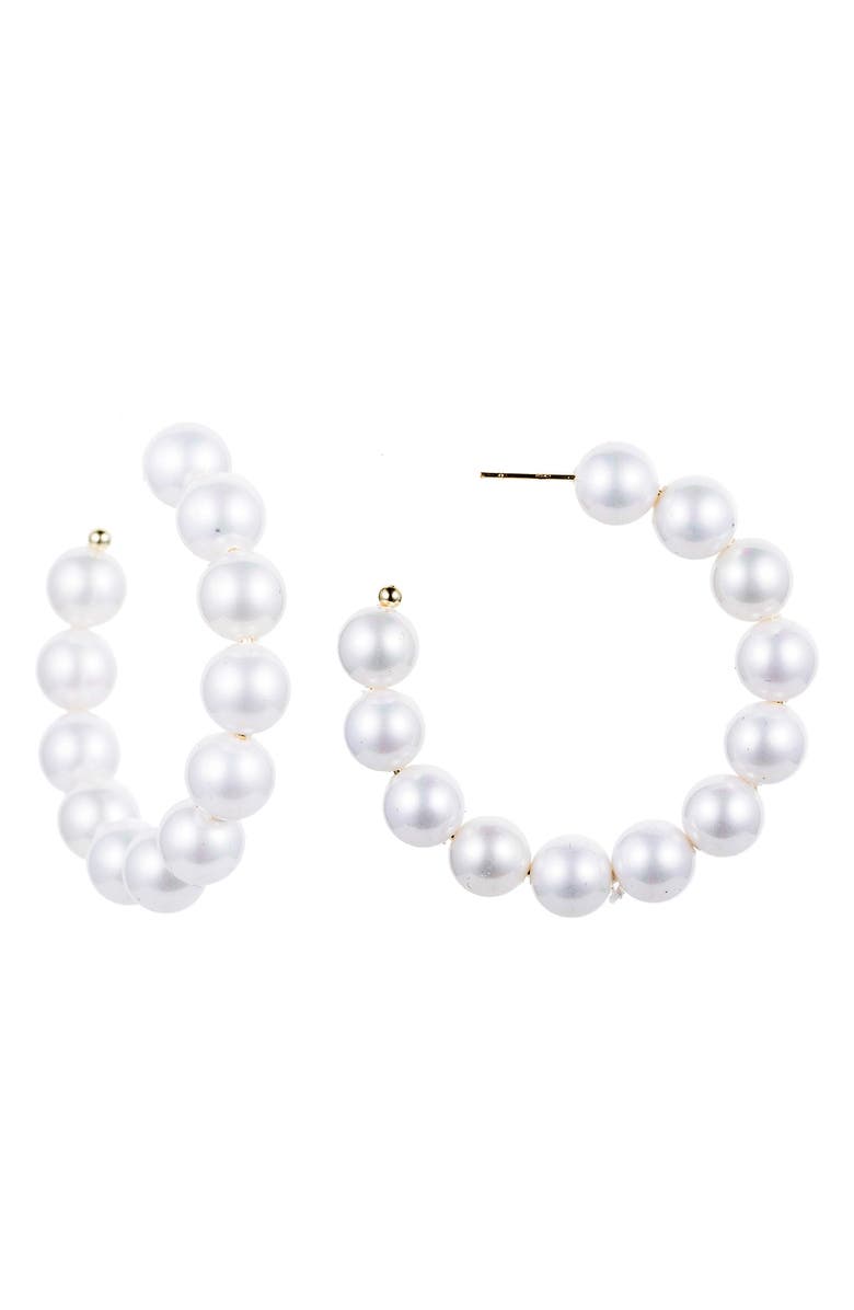 EYE CANDY LOS ANGELES Double Loop Imitation Pearl Earrings, Main, color, White