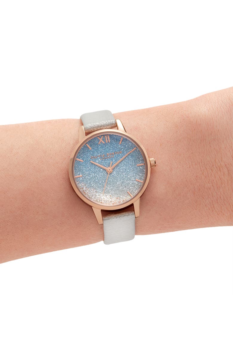 Olivia Burton Wishing Waves Shimmer Leather Strap Watch, 30mm, Alternate, color,