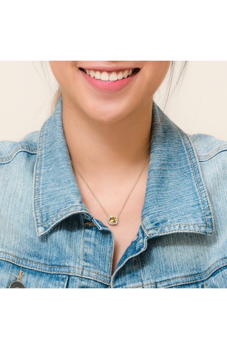 Julianna B. Citrine & Diamond Cushion Halo Necklace 10k, Alternate, color, Citrine