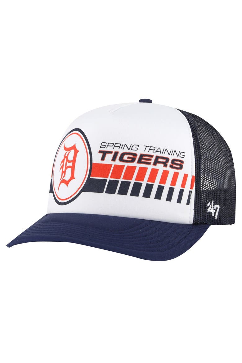 Men's '47  White/Navy Detroit Tigers 2024 Spring Training Foam Trucker Adjustable Hat, Main, color, White