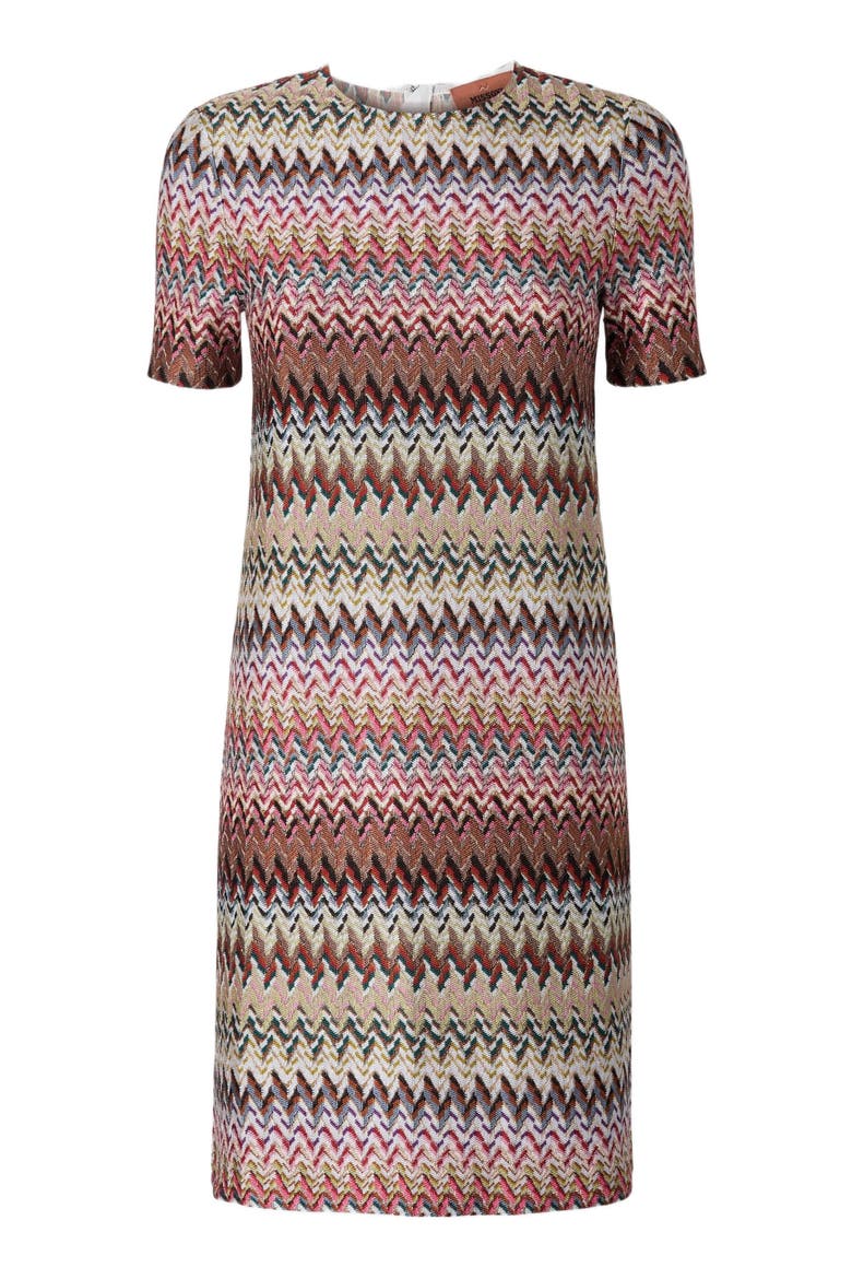 Half-sleeved Dress In Zigzag Viscose Blend, Alternate, color, Multicoloured