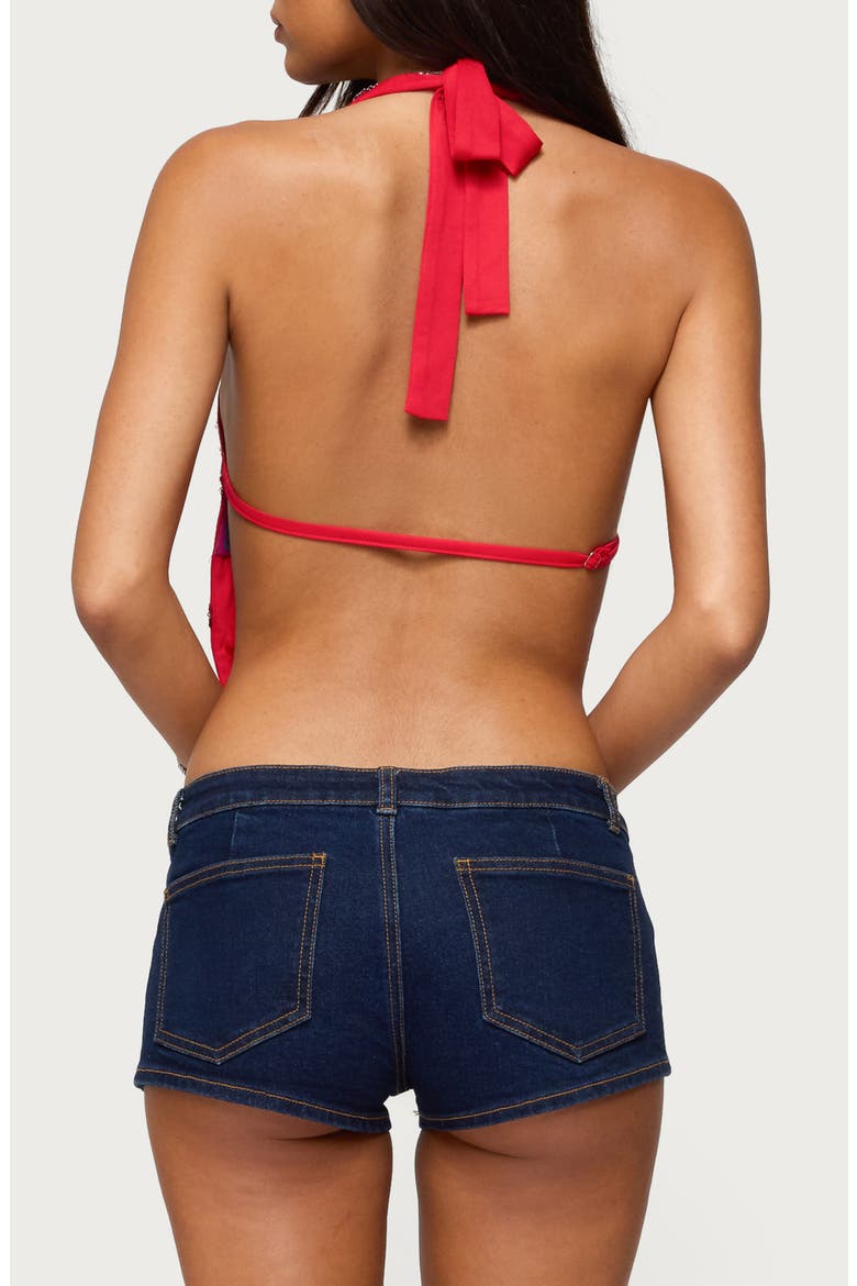 Beaded Cowl Neck Open Back Halter Top, Alternate, color, RED
