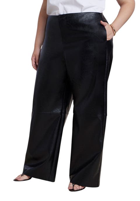 Adjustable Waist Faux Leather Wide Leg Pant (plus)