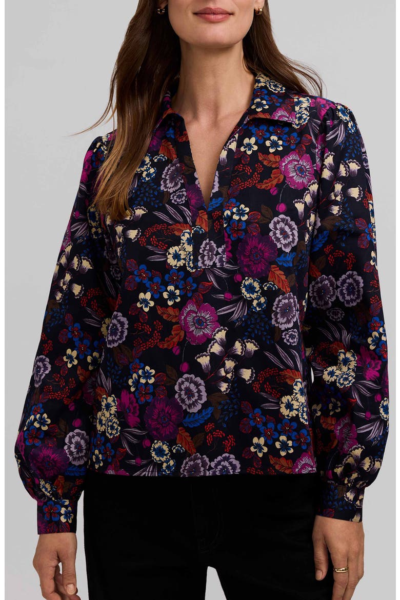 Alix Long Sleeve Autumn Floral Poplin Top, Main, color, BLACK/ MULTI