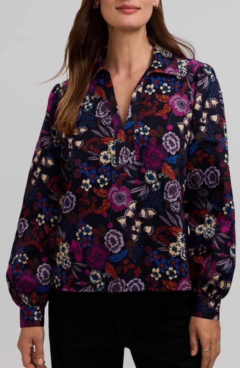 Alix Long Sleeve Autumn Floral Poplin Top