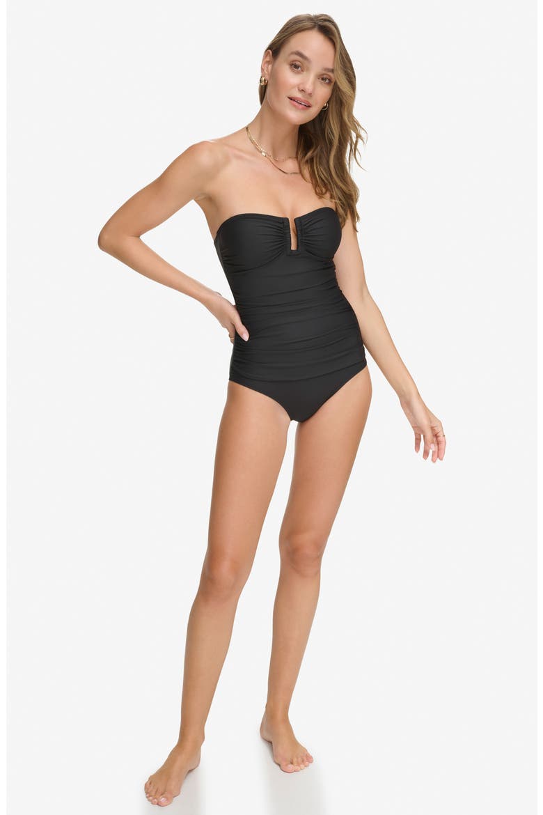 Ruched One-Piece Swimsuit, Alternate, color, BLACK