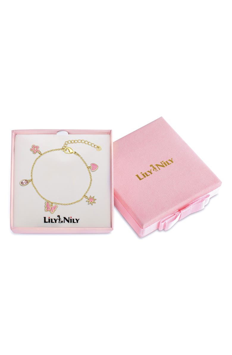 Lily Nily Kids' Enamel & Cubic Zirconia Charm Bracelet, Alternate, color, Pink